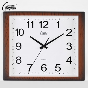 康巴丝方形客厅创意大挂钟中式壁钟电子钟简约时尚办公室表挂墙现代家用静音钟表石英钟卧室时钟 木纹 经典款