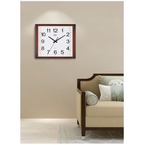 康巴丝方形客厅创意大挂钟中式壁钟电子钟简约时尚办公室表挂墙现代家用静音钟表石英钟卧室时钟 木纹 经典款