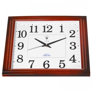 北极星（POLARIS)方形客厅静音挂钟现代时尚石英钟 办公田园简约钟表 木纹(48*38)