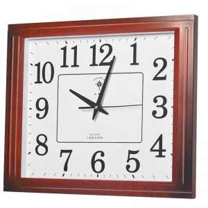 北极星（POLARIS)方形客厅静音挂钟现代时尚石英钟 办公田园简约钟表 木纹(48*38)