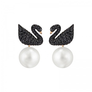 施华洛世奇-swan黑天鹅珍珠耳环 黑色