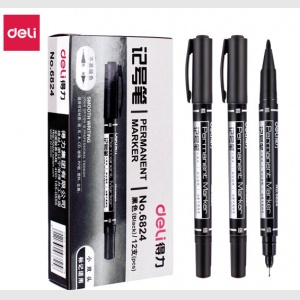 得力（deli） 双头勾线记号笔6824（黑色、整盒12支起售）