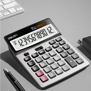 得力(deli)双电源大号计算器 银灰色1654